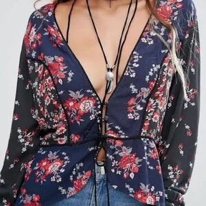 FREE PEOPLE WAY THE WORKLD TURNS FLORAL LONG SLEEVE TOP